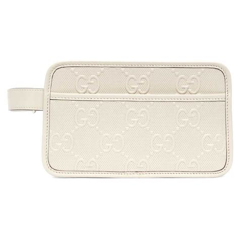 gucci white embossed pouch|Gucci gg embossed wallet.